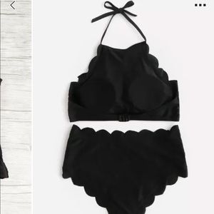 Black high waisted scalloped halter bikini